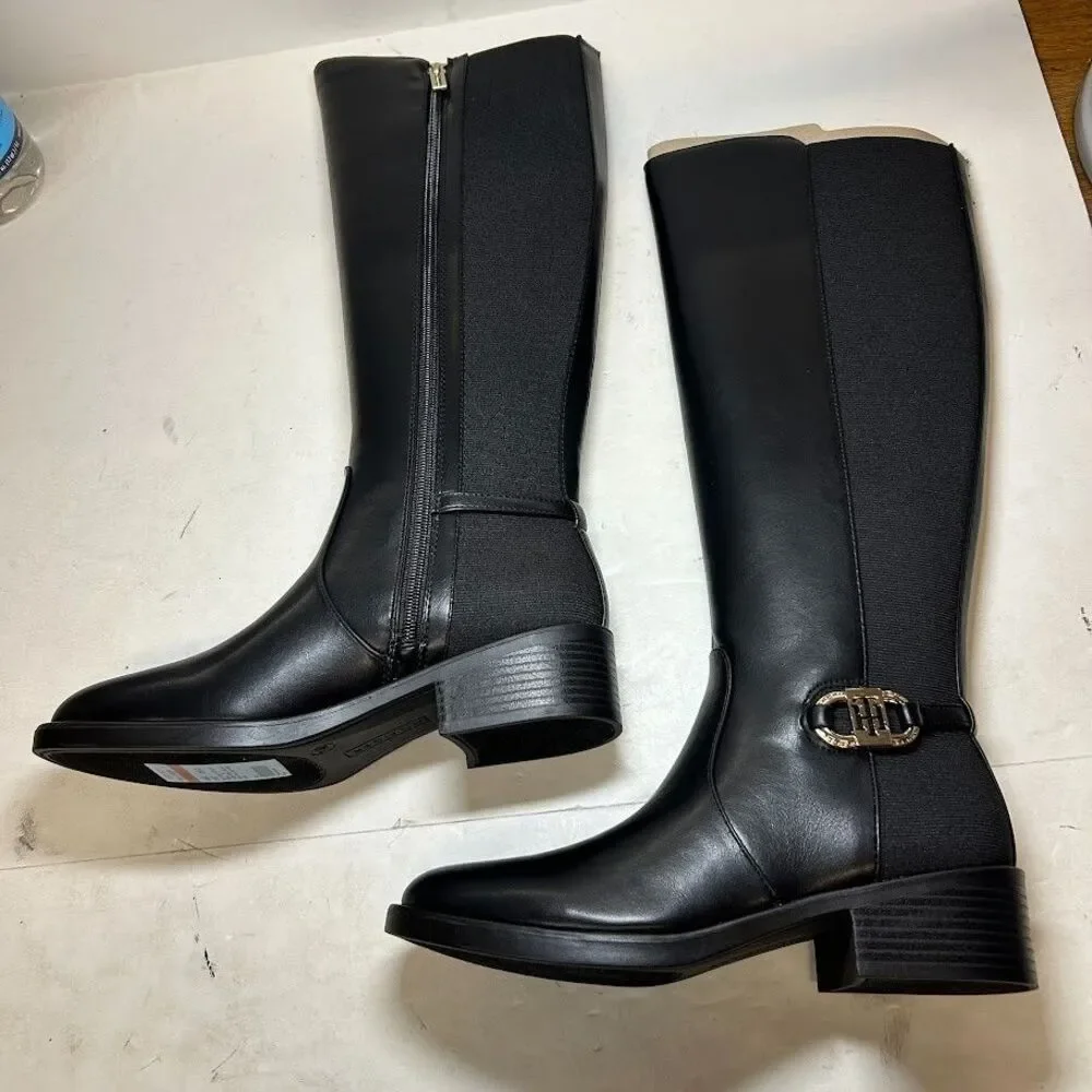 Tommy Hilfiger Womens 7.5 M Black Imizza Knee High Riding Boots NIB RX0